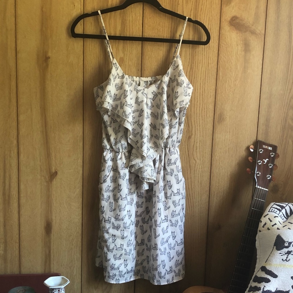 Cream Fox Print Ruffle Sundress